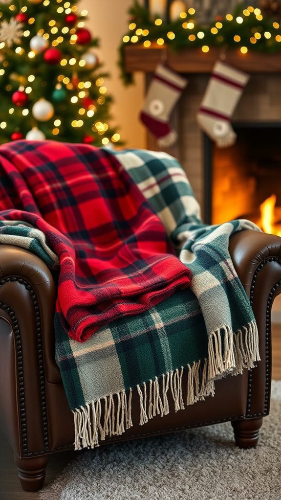 cozy layered plaid blankets