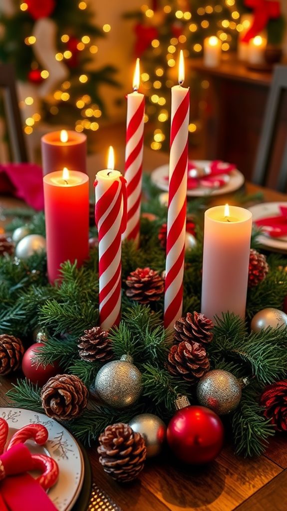 festive peppermint candle displays