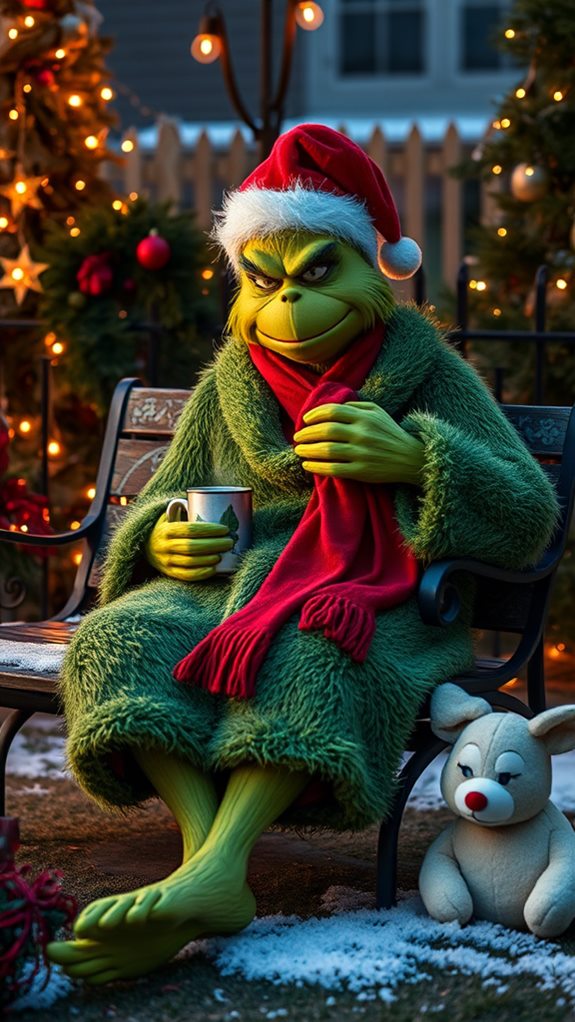 grinch enjoying coffee moment