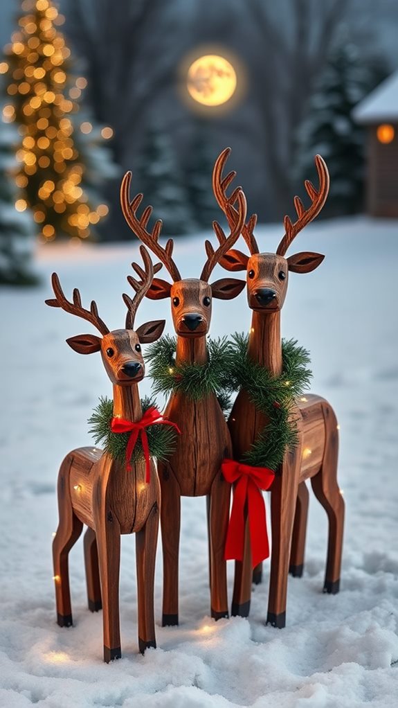 handcrafted wooden reindeer set