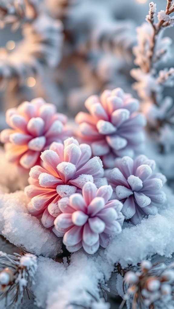 pastel frosted pinecone decor