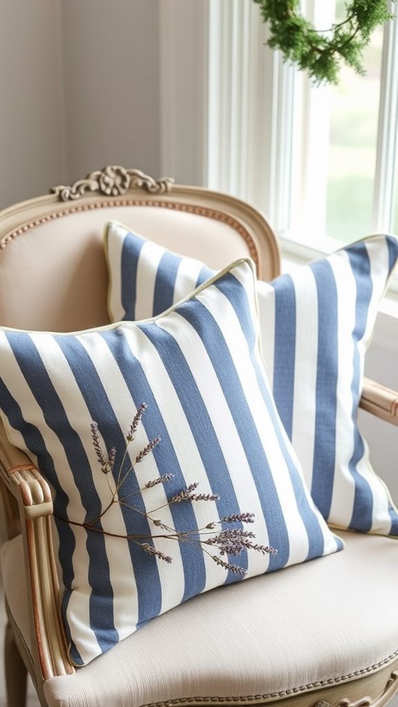 striped ticking fabric pillows