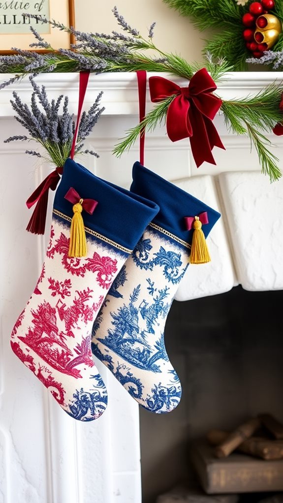 toile pattern holiday stockings