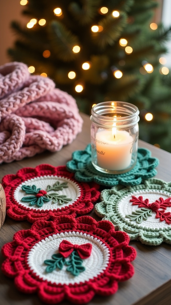 Festive Crochet Coasters for Holiday Drinks