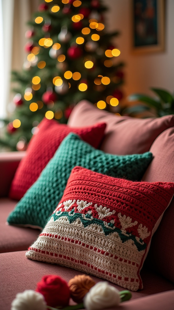 Quick Crochet Christmas Pillows for Your Couch