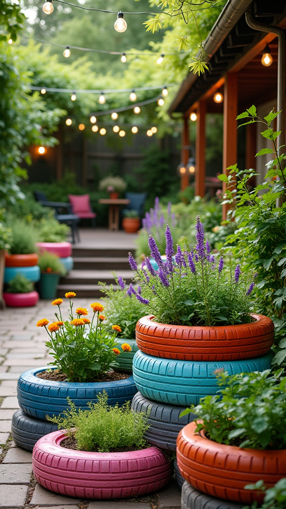 Use Old Tires for Colorful Planters