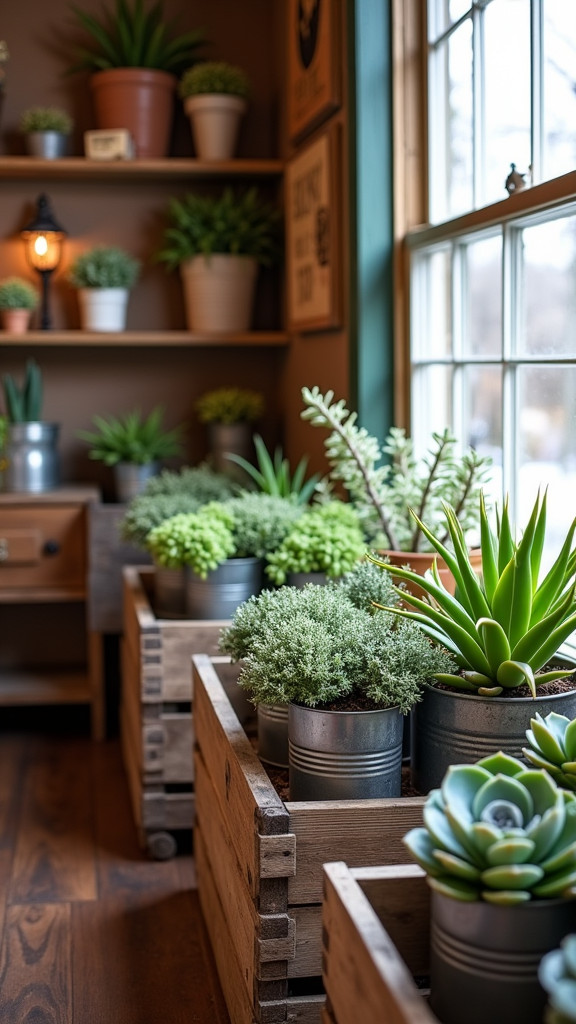 22. Add Succulents in Rustic Planters