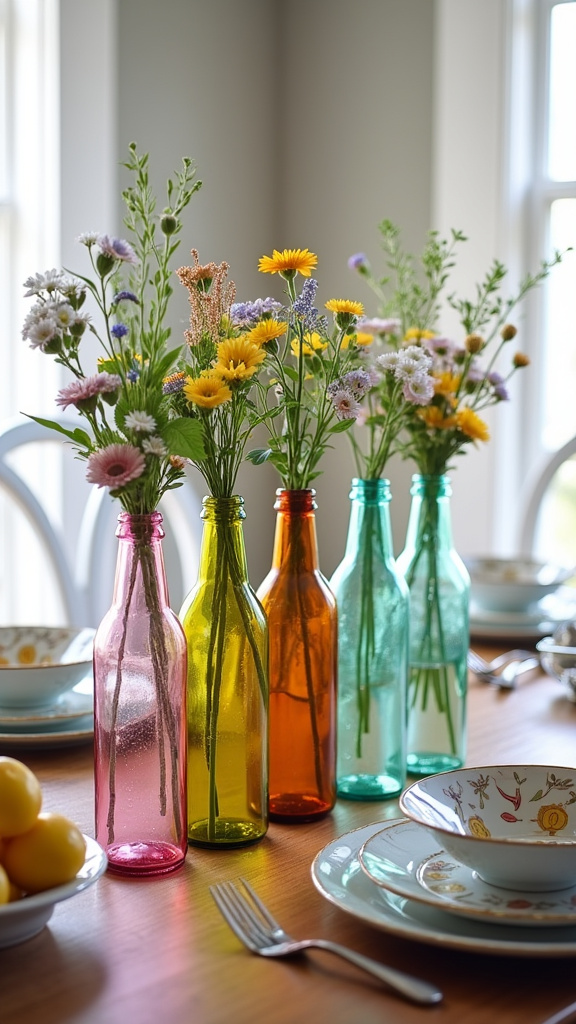 Use Colorful Glass Bottles as Vases