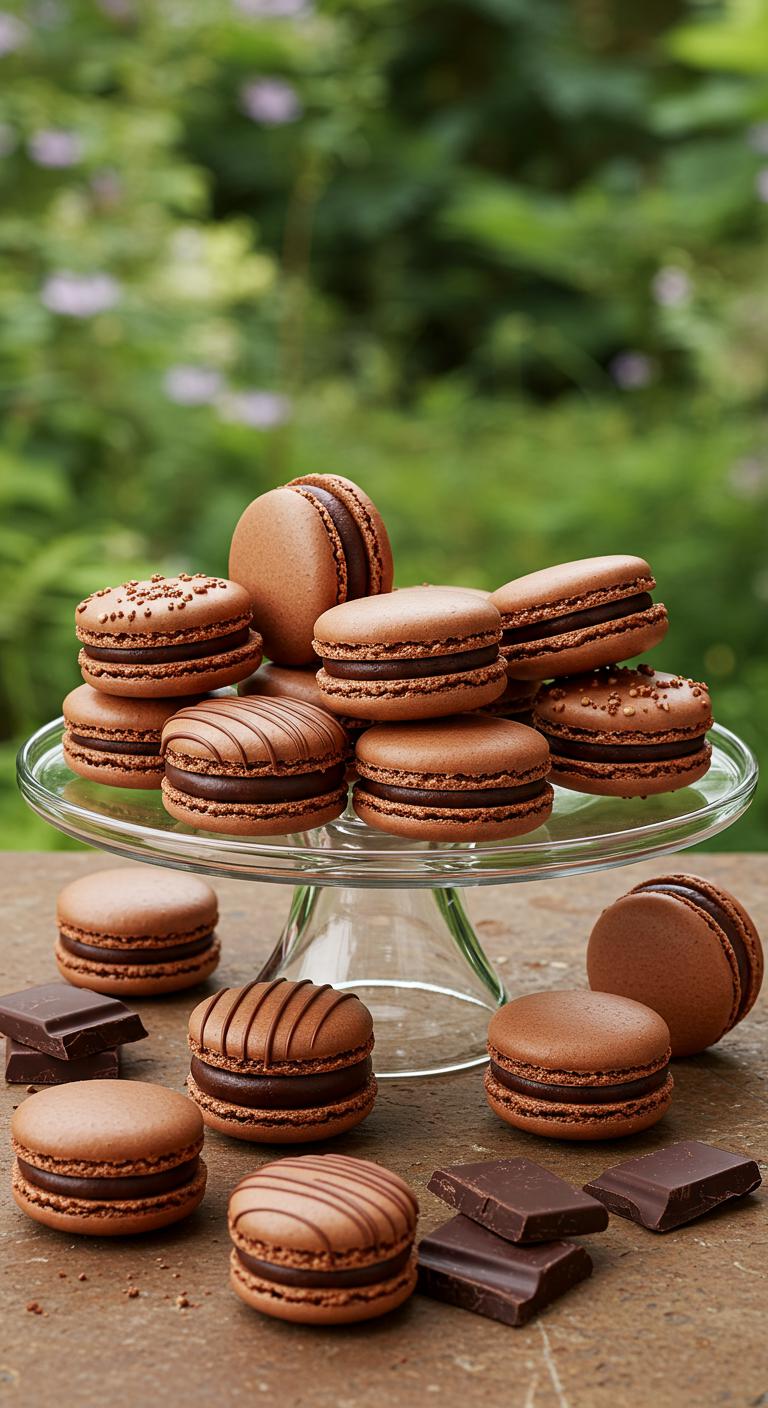 A stunning display of bold geometric macaron desserts arranged in a tower, showcasing intricate patterns, sharp lines, and **vibrant colors**. The setting features a **contemporary wedding backdrop**, highlighting the macaron tower as the focal point of the celebration, with guests admiring the unique geometric design.