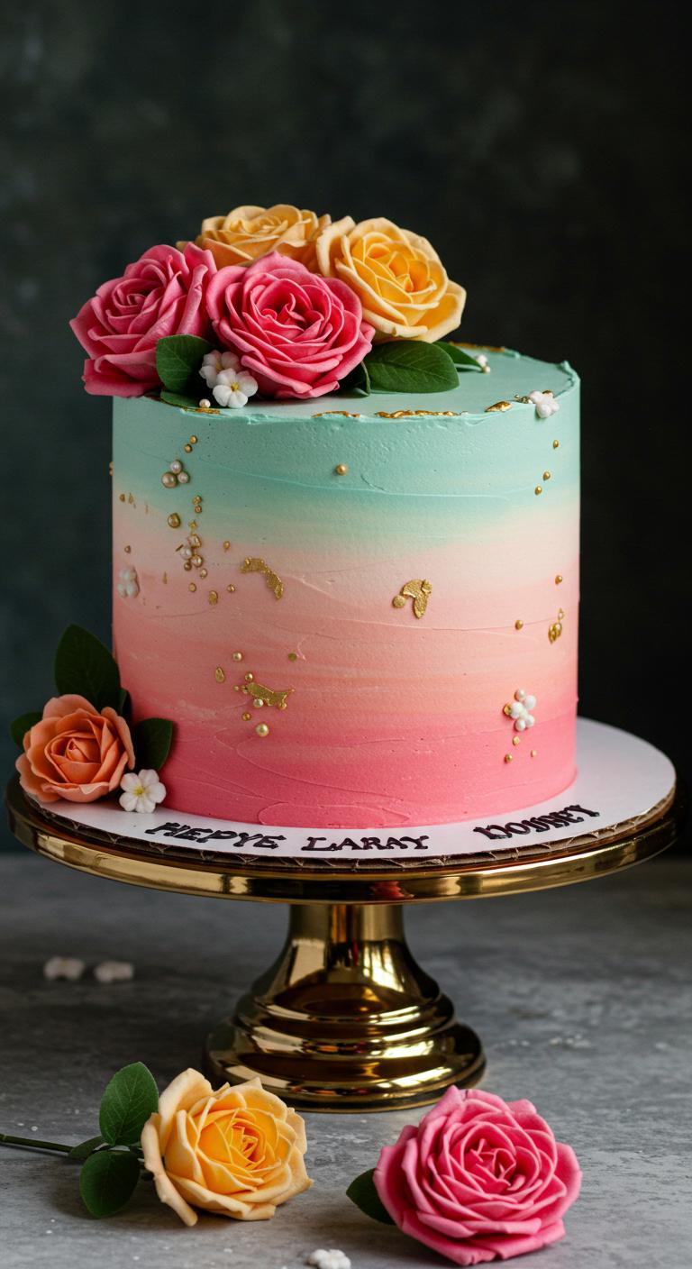 **Bold Red Ombre Floral Cake**, showcasing a **striking gradient** from deep crimson at the base to bright red at the top, adorned with **meticulously crafted sugar flowers**, representing **sophistication and drama**