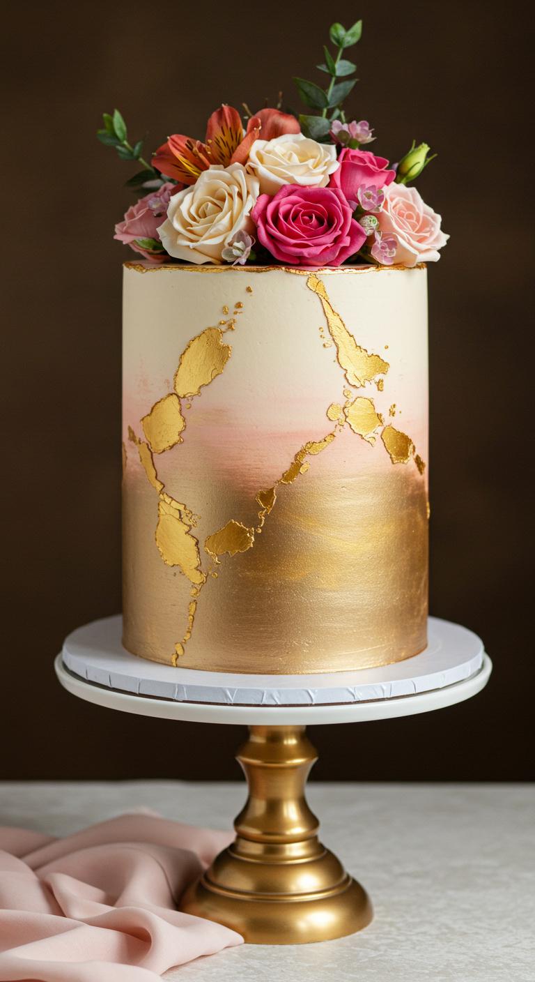 A stunning **teal ombre floral cake** with **seamless color transitions**, featuring **delicate floral decorations** on top, set as a centerpiece for a celebration, visually appealing and delicious-looking.