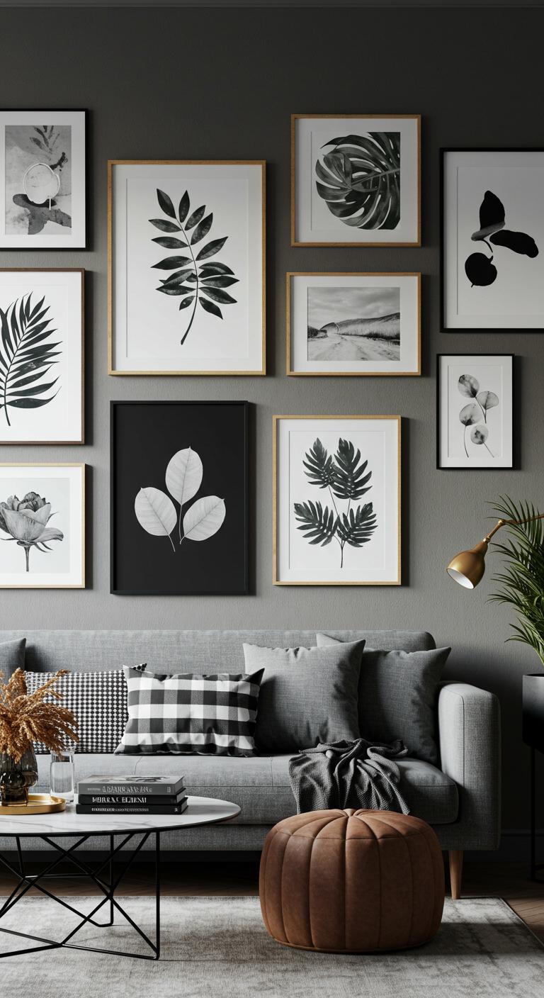 An array of textured throw pillows in various patterns and sizes arranged on a cozy sofa. The pillows feature a mix of fabrics, including knits, velvets, and cotton, adding depth and visual interest to the living room setting.