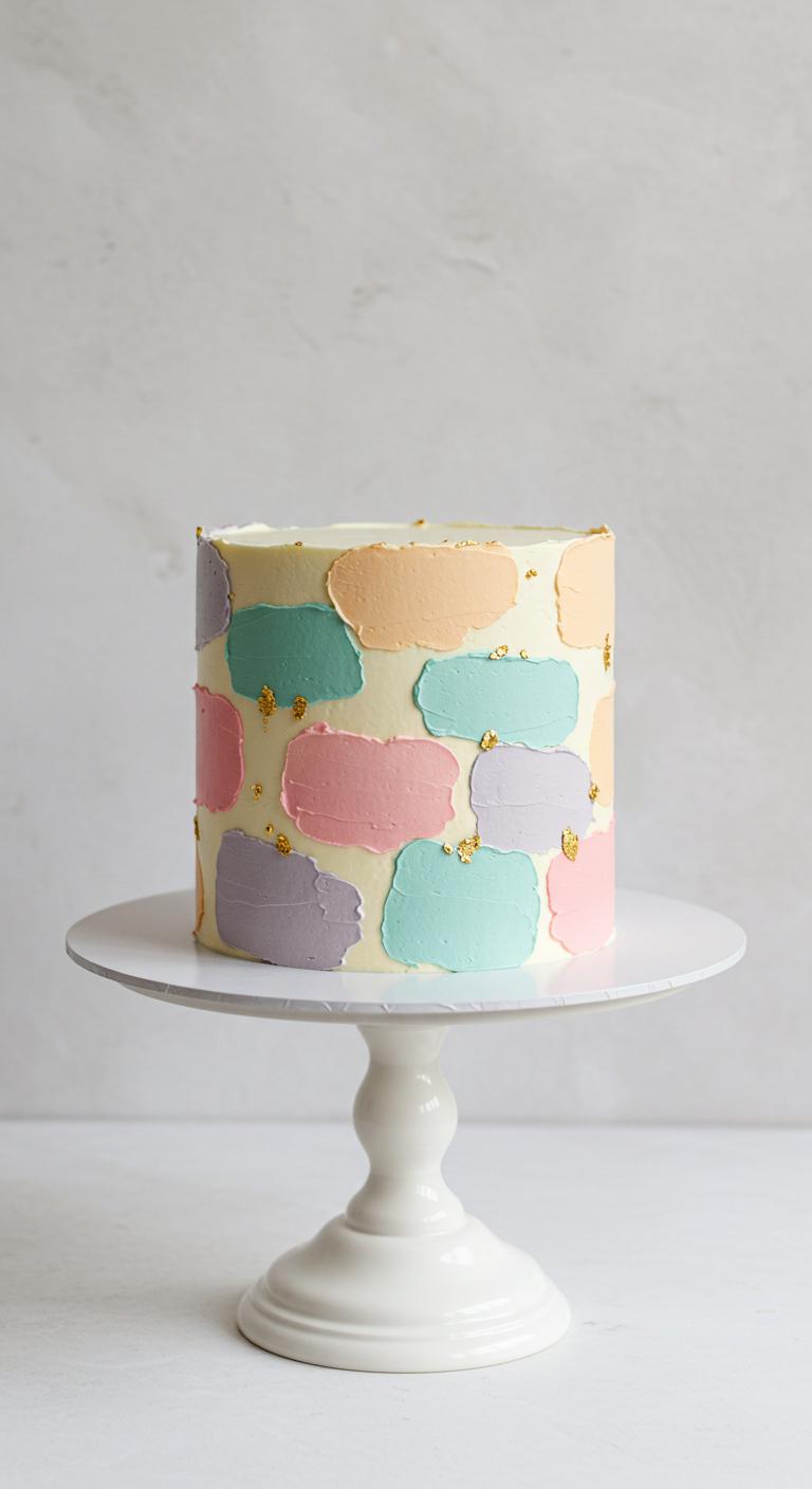 A **subtle watercolor cake** adorned with **soft pastel colors**, featuring delicate brushstrokes that blend harmoniously. The cake is set against a **minimalist art-inspired background**, highlighting its elegant design. The scene captures an enchanting vibe, with **gentle lighting** that enhances the serenity and beauty of the cake, making it the perfect centerpiece for a celebration.