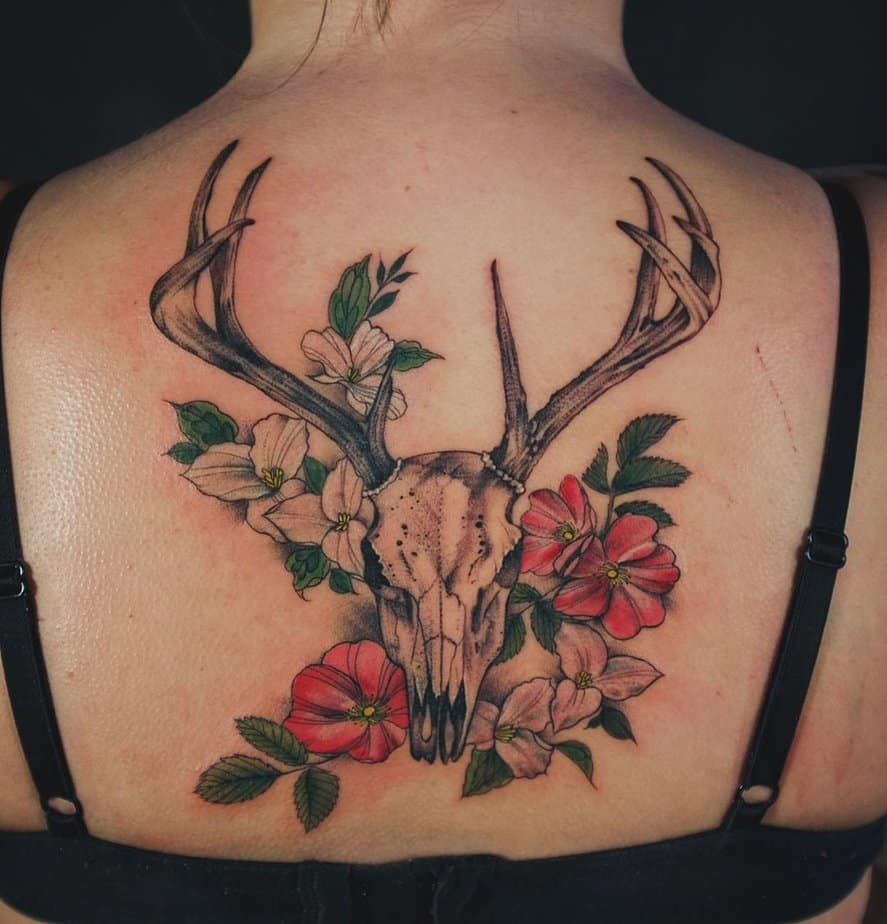 Floral backpiece deer skull
