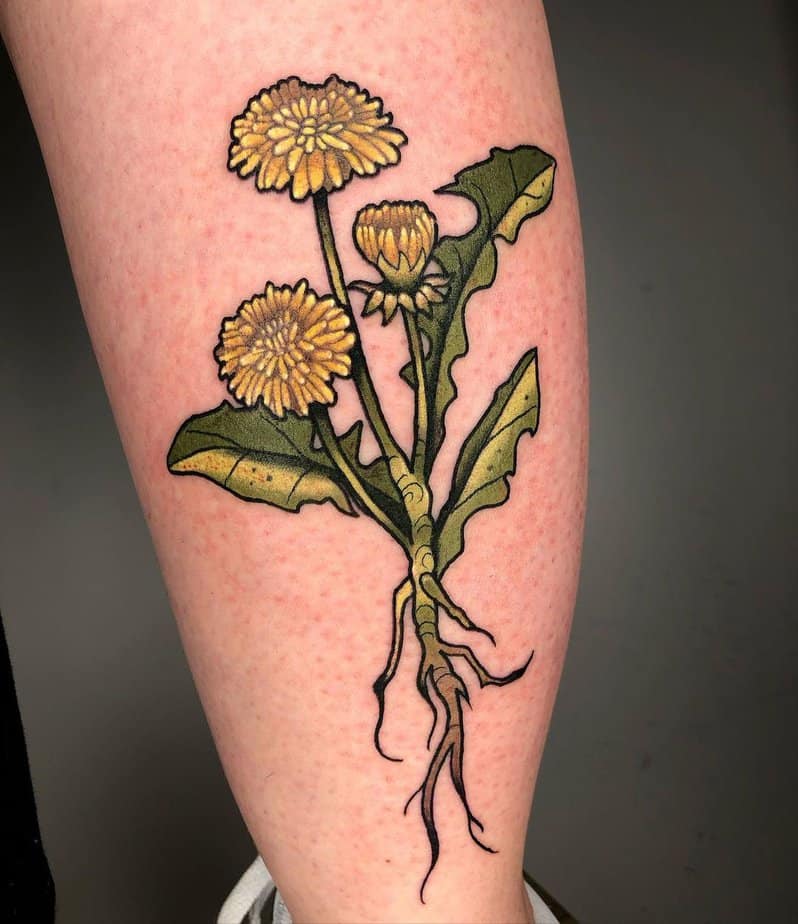 Painting-like dandelion tattoo