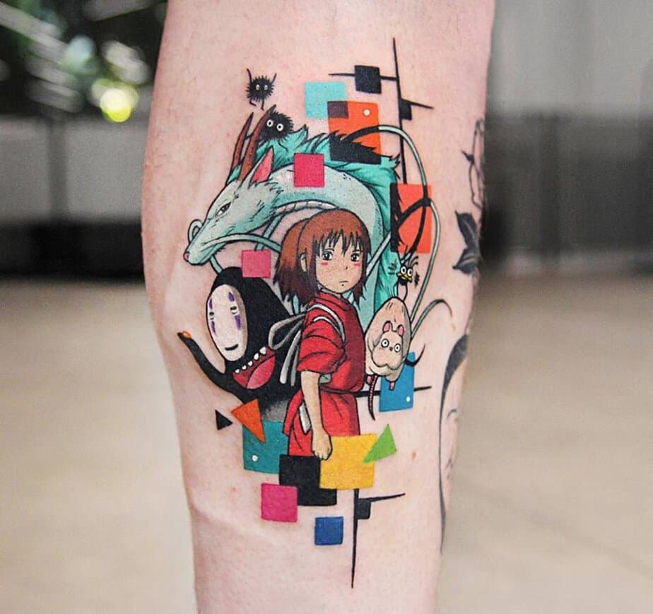 Colorful Spirited Away cast tattoo