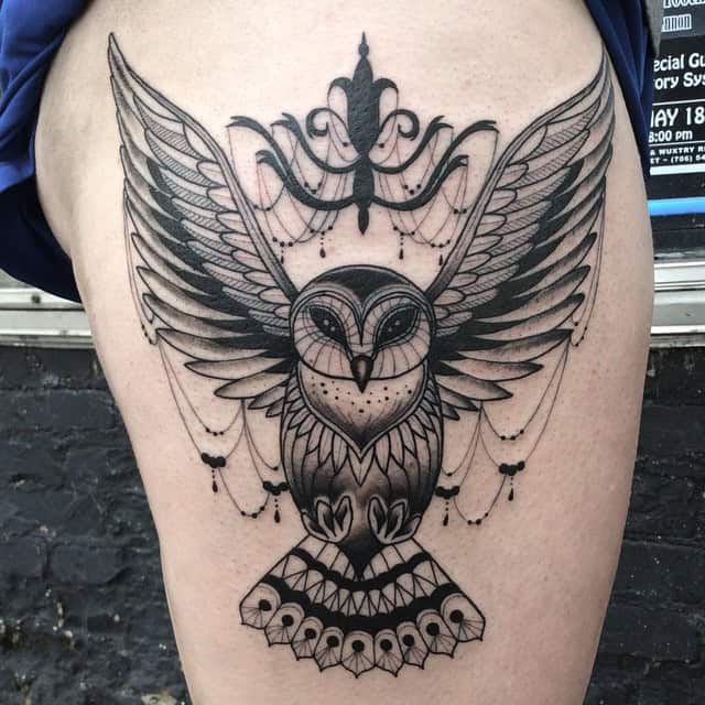 Owl and chandelier tattoo