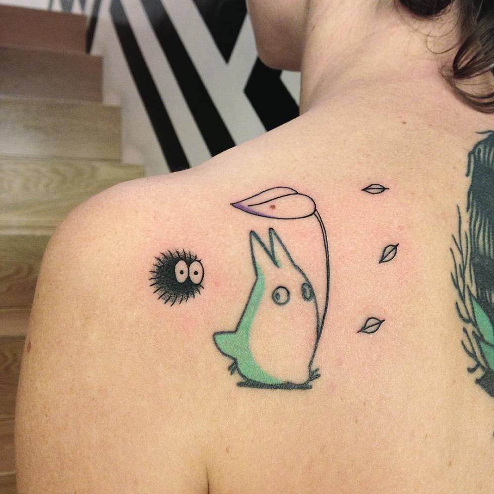 Soot sprite and Ghibli characters tattoo
