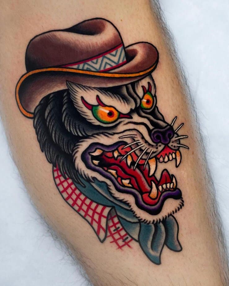 Cowboy wolf tattoo