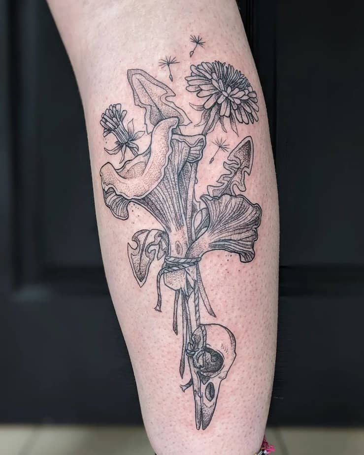 Black and gray dandelion with skull