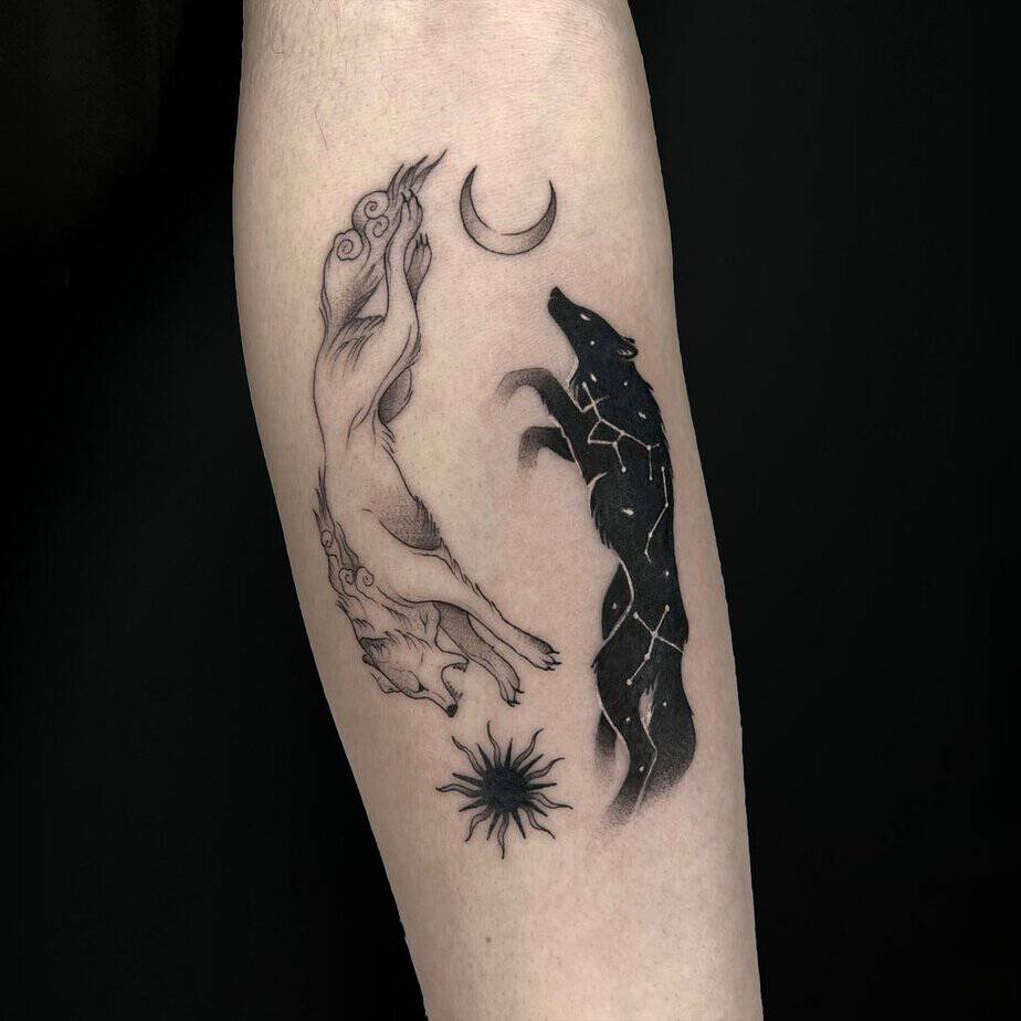 Yin and yang wolves tattoo