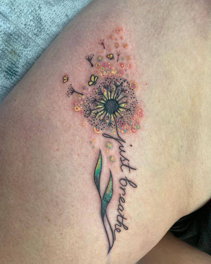 Colorful dandelion with butterflies