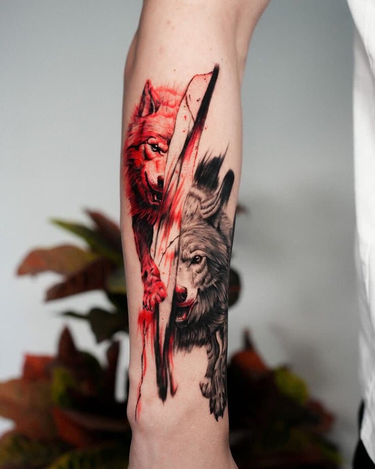 Two wolves tattoo