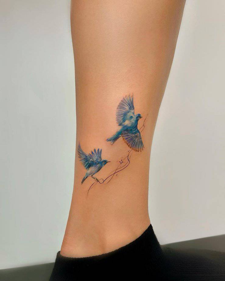 Bluebirds in flight on the ankle