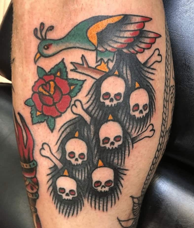 19. A peacock with skulls