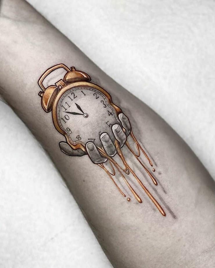 Golden clock tattoo