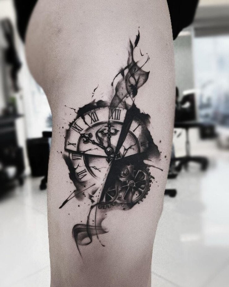 Abstract clock tattoo