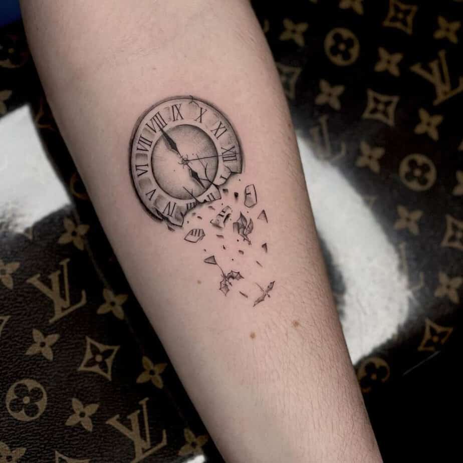 Shattered clock tattoo