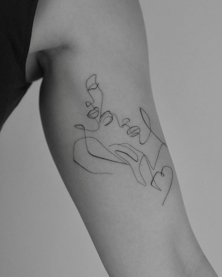 Fine-line outline tattoo