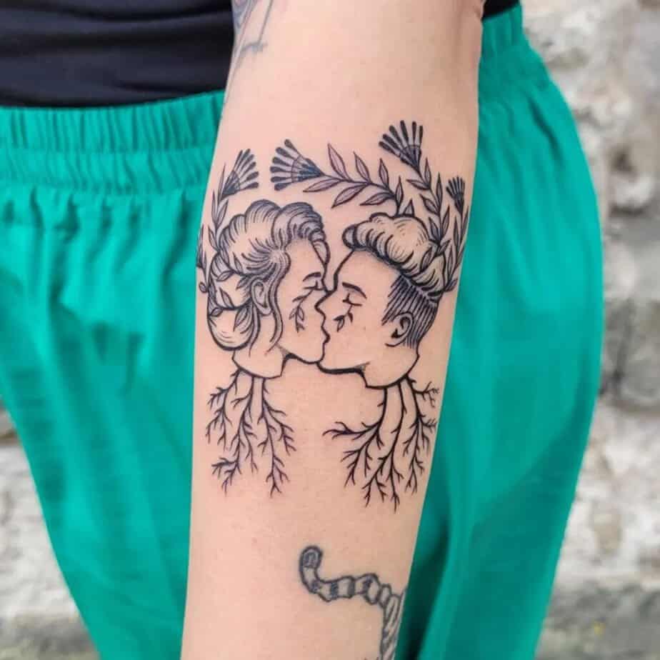 Botanical kiss tattoo