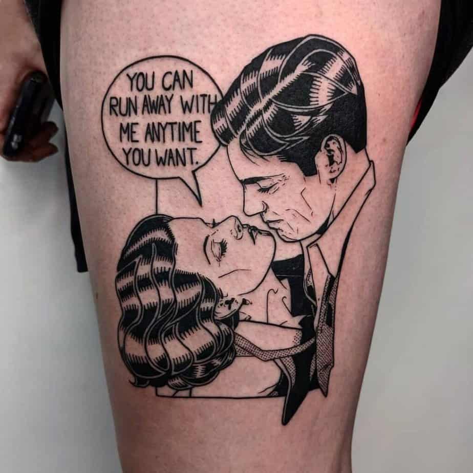 Blackwork kiss tattoo
