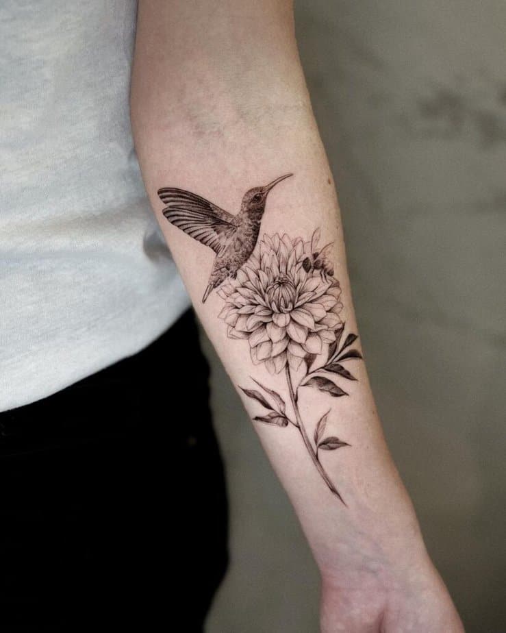 3. A dahlia and a hummingbird