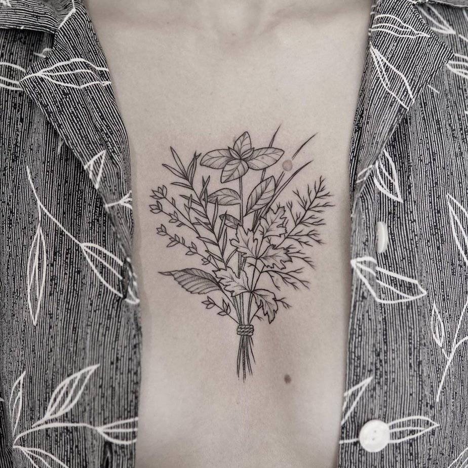 A bunch of herbs on your chest