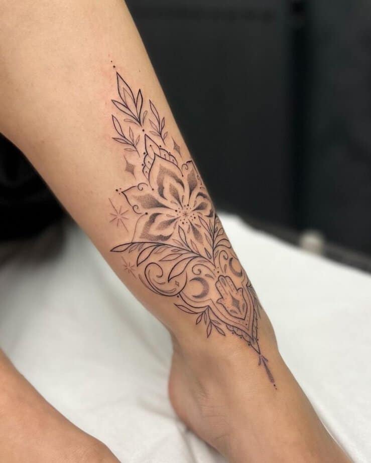 4. A dotwork tattoo on the ankle