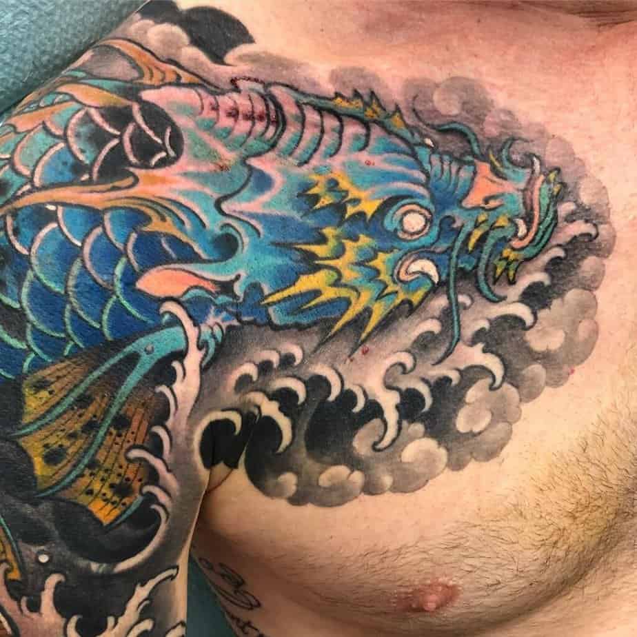 Blue dragon koi tattoo