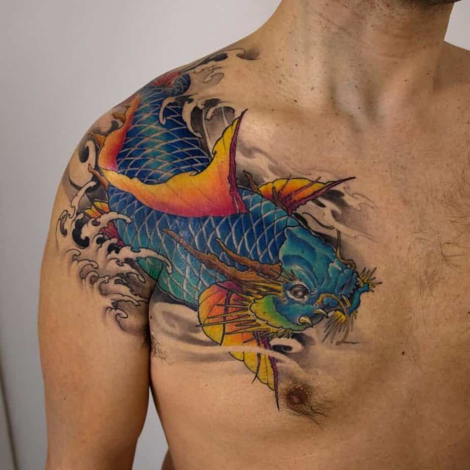 Blue dragon koi tattoo