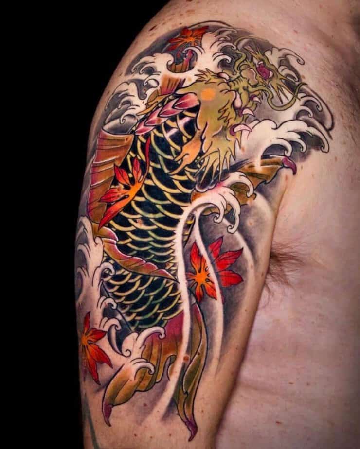 Yellow/Gold dragon koi tattoo