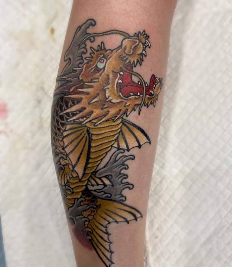Yellow/Gold dragon koi tattoo