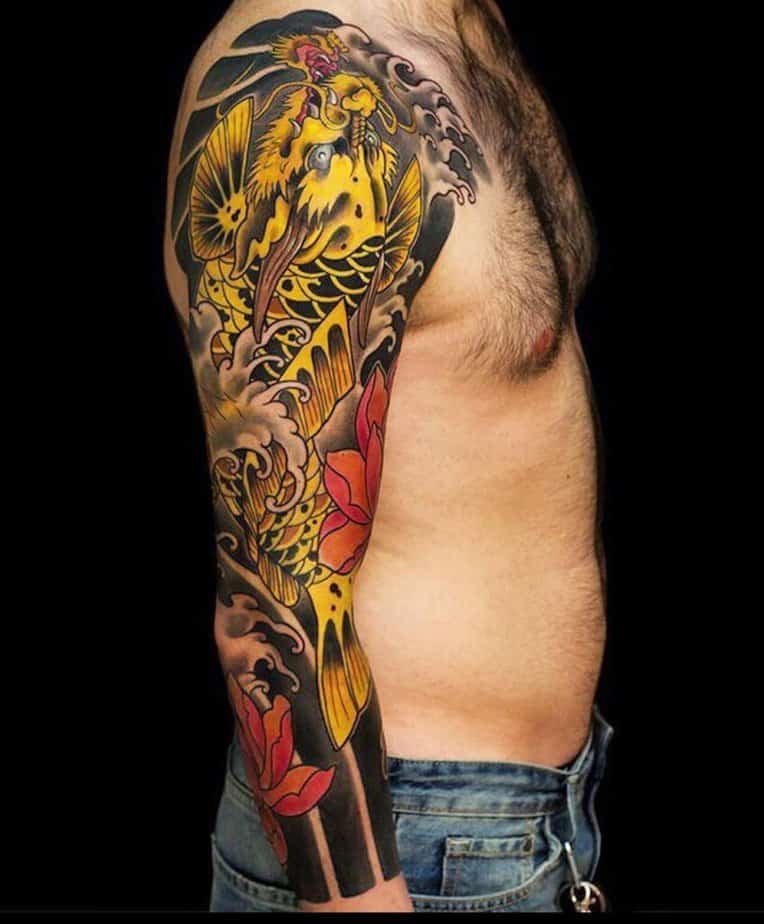 Yellow/Gold dragon koi tattoo