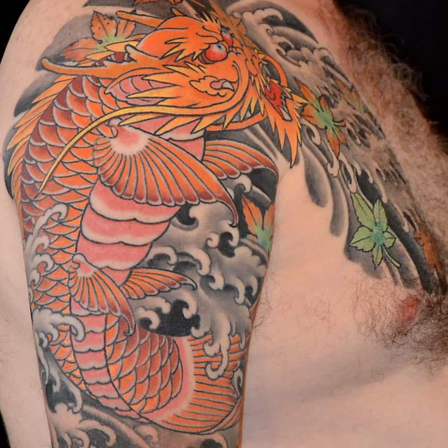 Yellow/Gold dragon koi tattoo