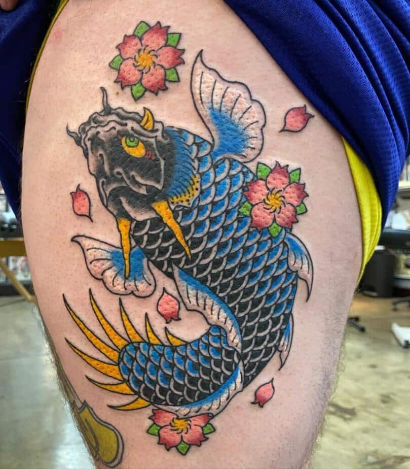 Blue dragon koi tattoo