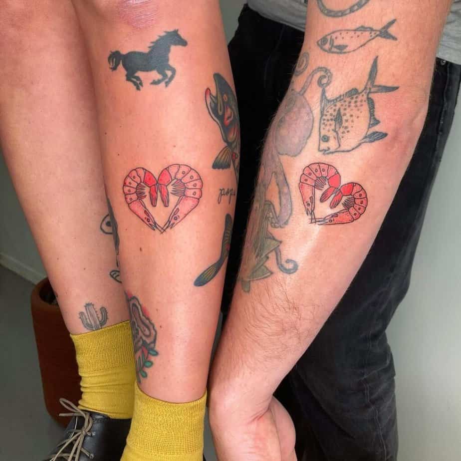 9. A matching tattoo of shrimp hearts 