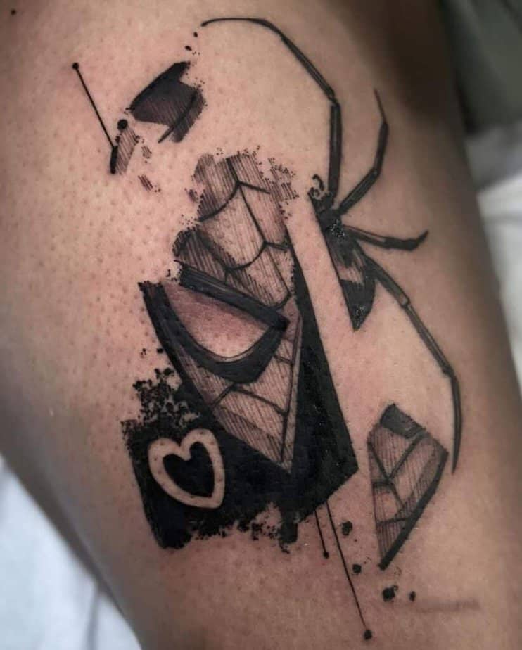 Spiderman tattoo on the leg
