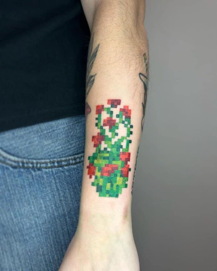 Minecraft rose bush tattoo on arm