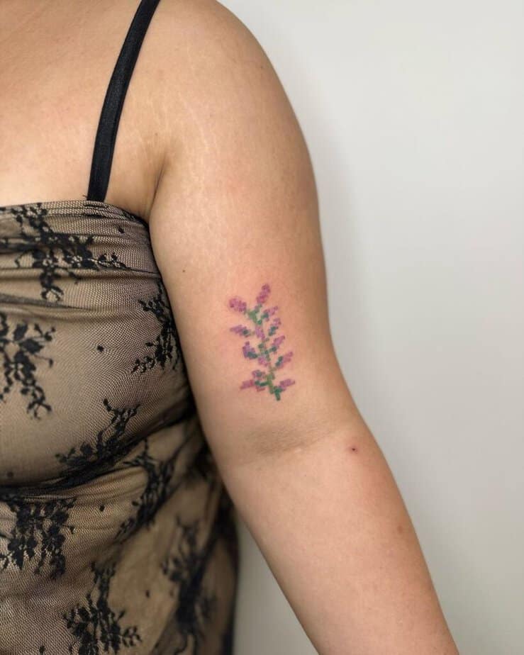 Minecraft lilac tattoo on bicep