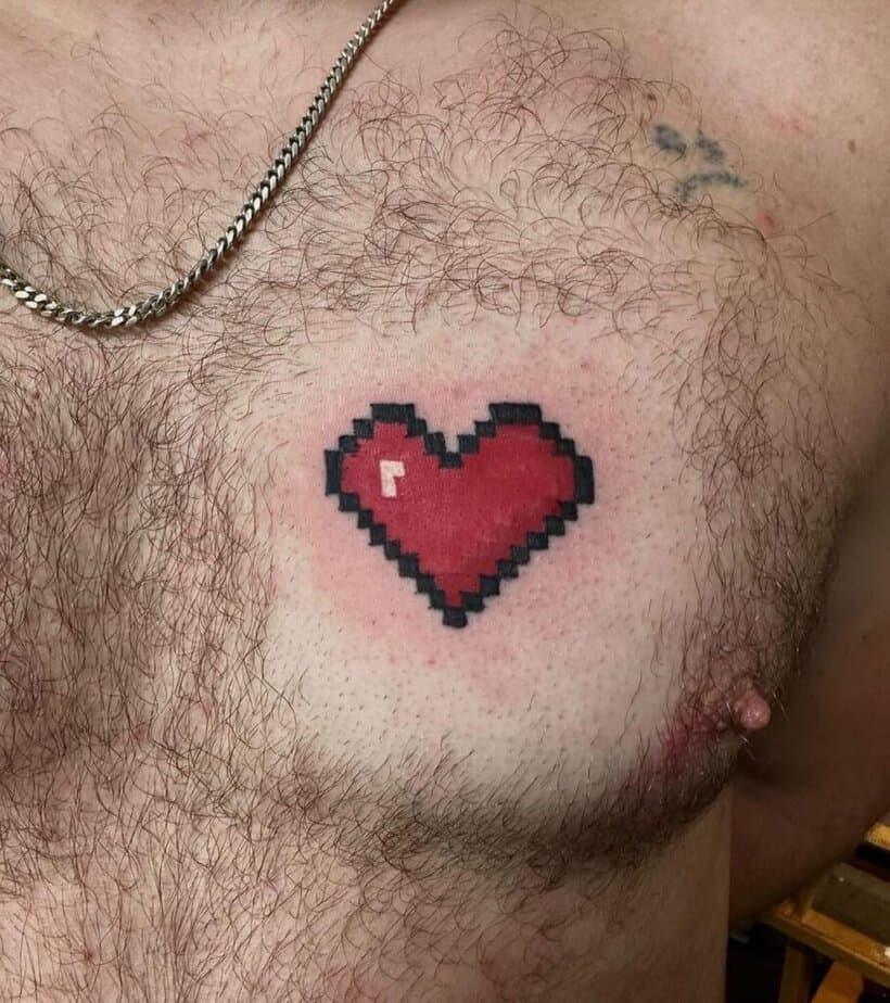 Minecraft heart tattoo on chest